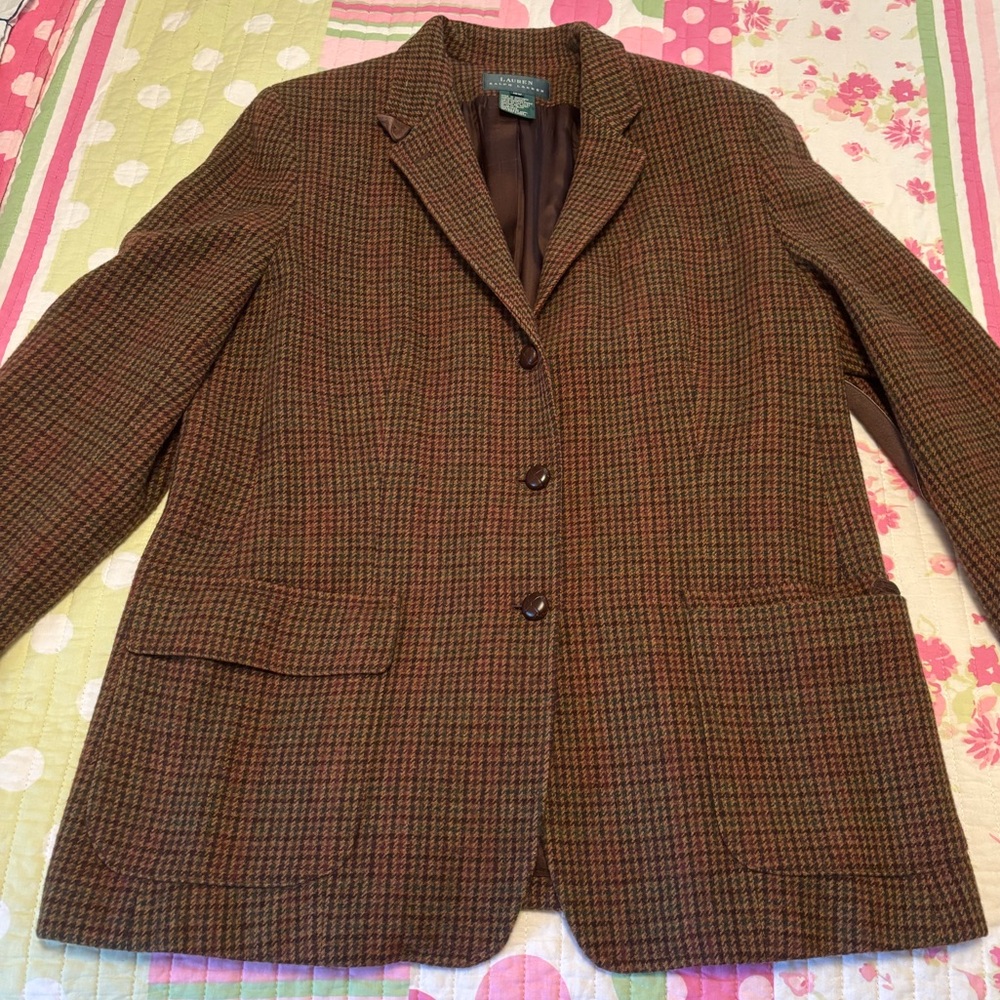 Ralph Lauren Plaid Wool Blazer 18w elbow pads